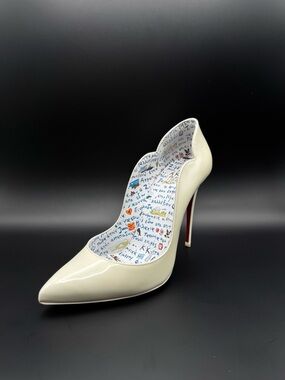 Christian Louboutin Hot Chick 100 Ivory Patent Greekaba Odyssey Pump Heel 36.5